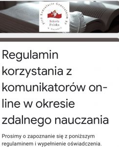 REGULAMIN KORZYSTANIA Z KOMUNIKATORÓW ONLINE W OKRESIE ZDALNEGO NAUCZANIA