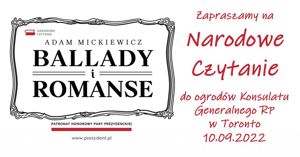 ZACHĘCAMY NASZYCH UCZNIÓW DO UDZIAŁU W NARODOWYM CZYTANIU ORGANIZOWANYM PRZEZ KONSULAT GENERALNY RP W TORONTO