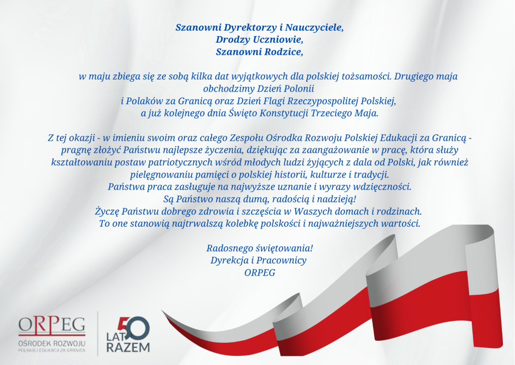 ŻYCZENIA MAJOWE DYREKCJI ORPEG