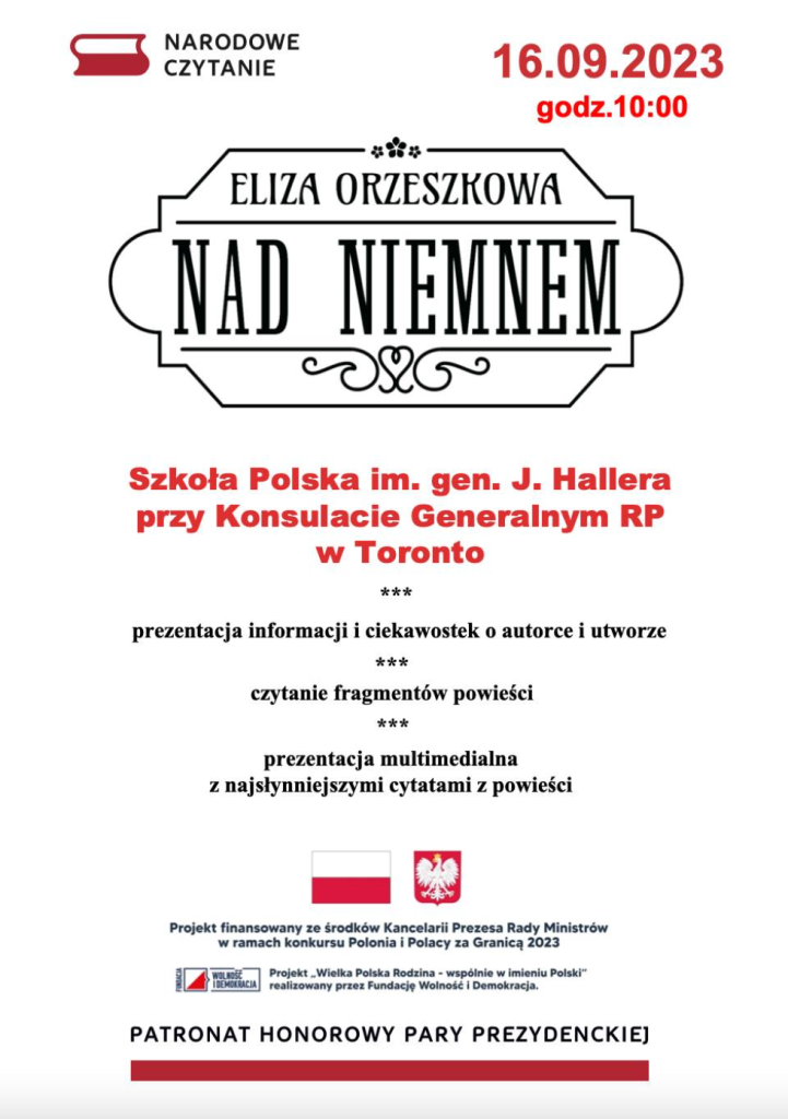 NARODOWE CZYTANIE W SZKOLE POLSKIEJ IM.GEN.J. HALLERA PRZY KONSULACIE GENERALNYM RP W TORONTO – ZAPRASZAMY