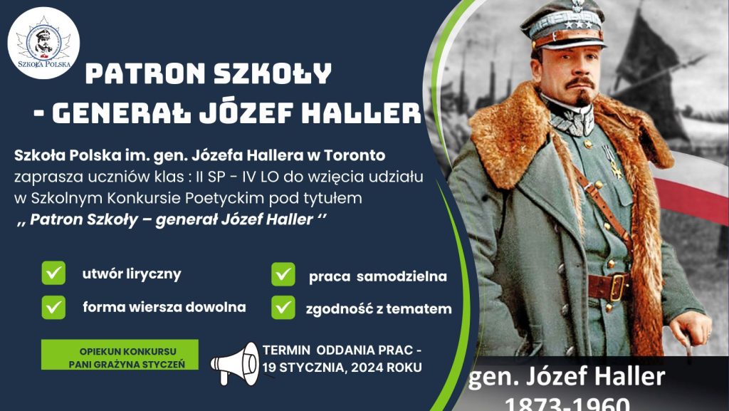 SZKOLNY KONKURS POETYCKI “ PATRON SZKOŁY – GENERAŁ JÓZEF HALLER”